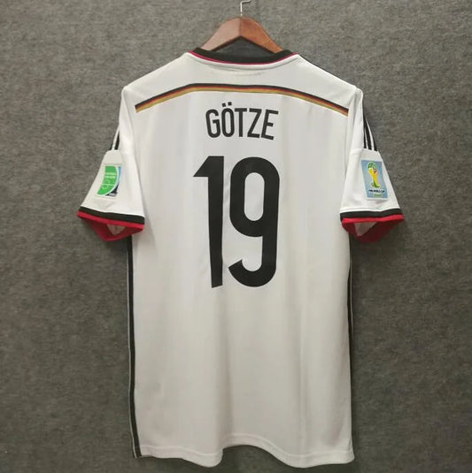 Deutschland Mario Götze 19 Retro Home Trikot WM 2014